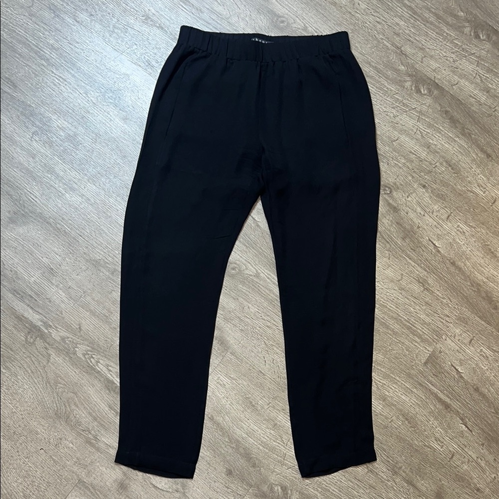 Theory 100% Silk Black Cropped Tapered Pants